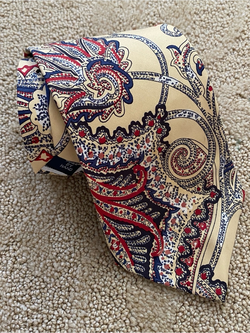 Vintage Polo Ralph Lauren Silk Tie Gold Blue Paisley Mens Necktie Made in USA